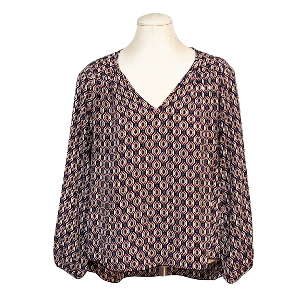 Allison Joy Evereve geometric silky blouse purple Small